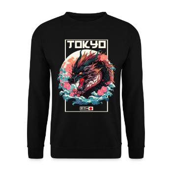 Tokyo Asia 80s Japanese Retro Dragon Dragon - Unisex Sweatshirt - black - Front - Alina (178cm) & Michal (187cm)