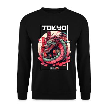 Tokyo Asie 80s Dragon Dragon Rétro Japonais - Sweat-shirt Unisexe - noir - Devant - Alina (178cm) & Michal (187cm)