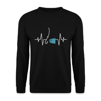 Angeln Herzschlag - Unisex Pullover - Schwarz - Vorne - Alina (178cm) & Michal (187cm)