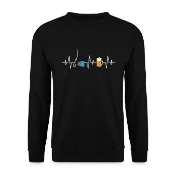 Angeln und Bier Herzschlag - Unisex Pullover - Schwarz - Vorne - Alina (178cm) & Michal (187cm)