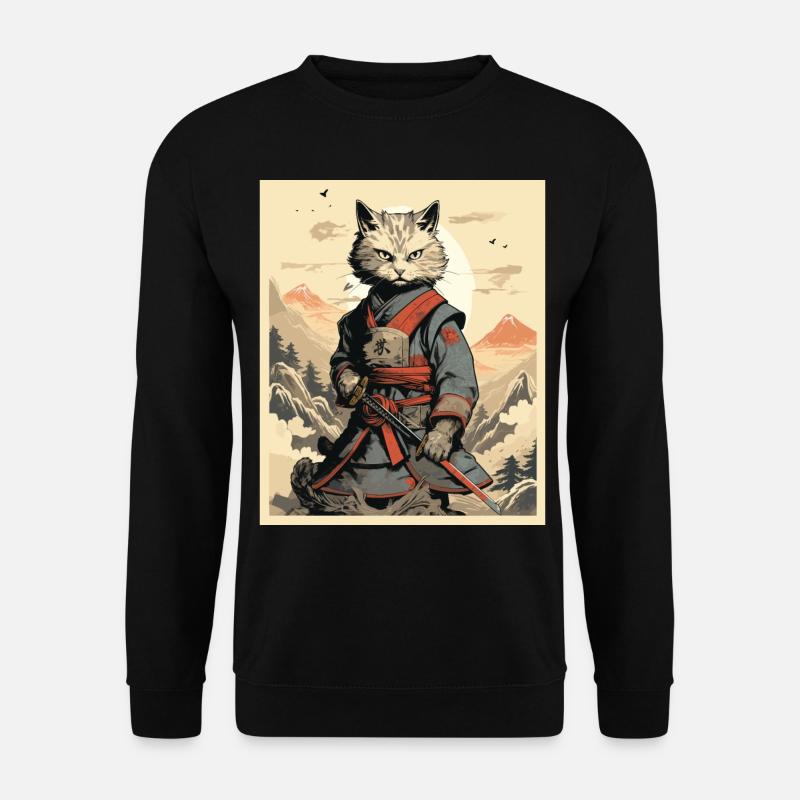 Japanese Cat Warrior - Unisex Pullover - Schwarz