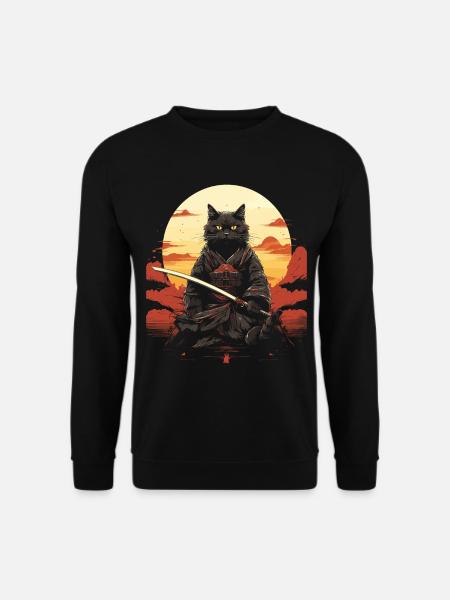 Ninja Cat Samurai Sword | Meow Warrior - Unisex Pullover - Schwarz