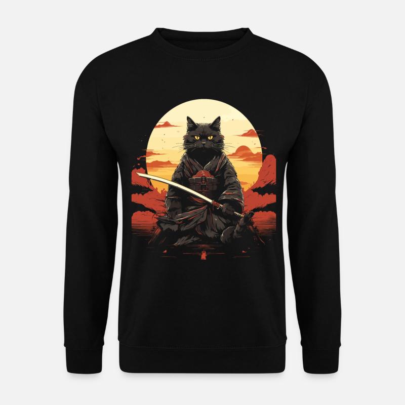 Ninja Cat Samurai Sword | Meow Warrior - Unisex Pullover - Schwarz