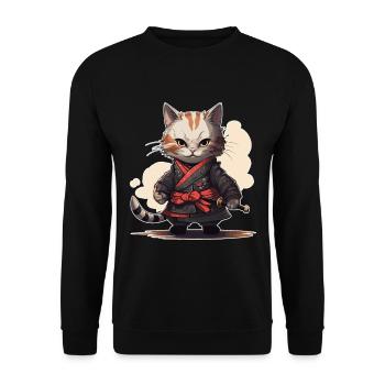Jeu d’épée japonais Samurai Kitty - Sweat-shirt Unisexe - noir - Devant - Alina (178cm) & Michal (187cm)