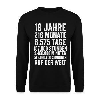 18 Jahre Volljährig Achtzehnter Geburtstag - Unisex Pullover - Schwarz - Vorne - Alina (178cm) & Michal (187cm)