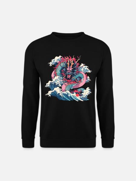Tokio Asien 80er Japanischer Retro Drache Drachen - Unisex Pullover - Schwarz