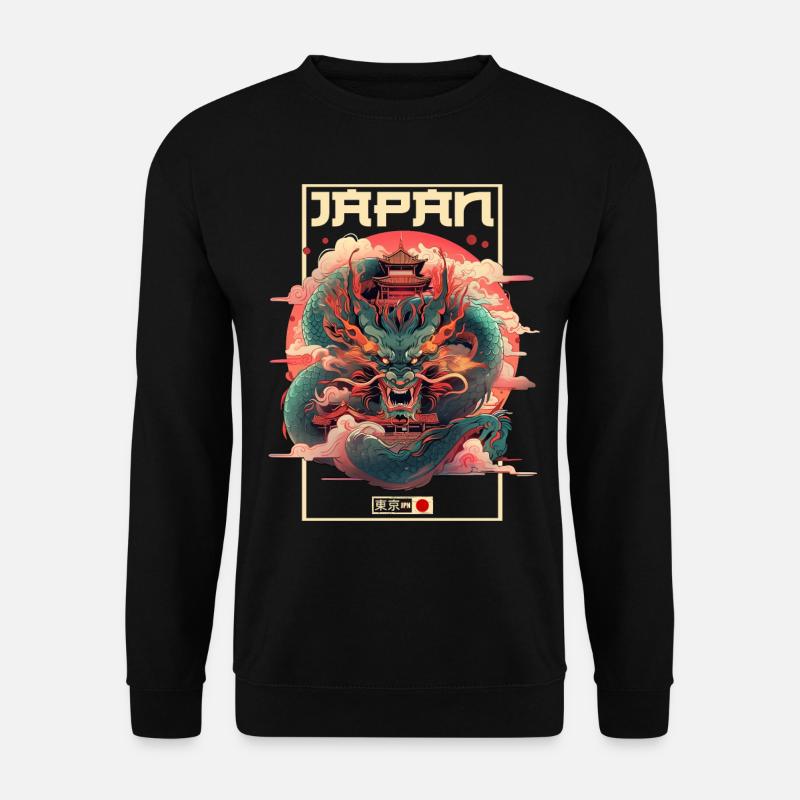 Tokio Asien 80er Japanischer Retro Drache Drachen - Unisex Pullover - Schwarz