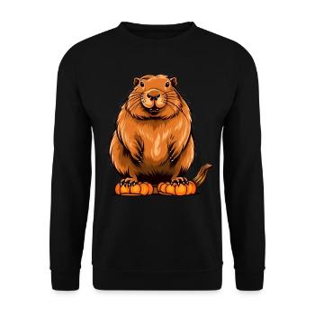 Capybara Pumpkin Lazy Halloween Party Costume - Unisex Sweatshirt - black - Front - Alina (178cm) & Michal (187cm)