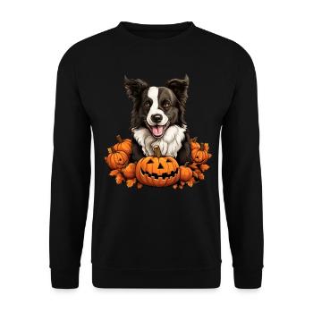 Border-Collie-Hundekürbis-faule Halloween-Party - Unisex Pullover - Schwarz - Vorne - Alina (178cm) & Michal (187cm)