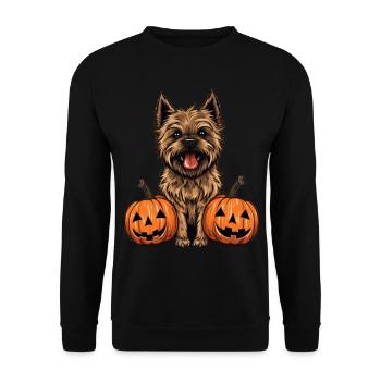 Cairn Terrier Dog Pumpkin Lazy Halloween Party - Unisex Pullover - Schwarz - Vorne - Alina (178cm) & Michal (187cm)