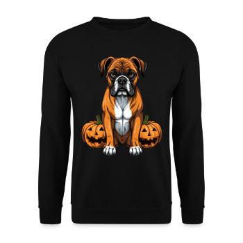 BOXER HUND Hund Kürbis Faule Halloween Party - Unisex Pullover - Schwarz - Vorne - Alina (178cm) & Michal (187cm)