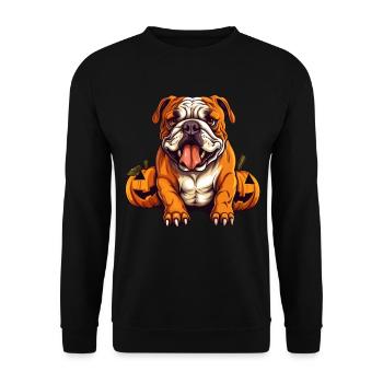 Bulldoggen-Hundekürbis-Lazy-Halloween-Partykostüm - Unisex Pullover - Schwarz - Vorne - Alina (178cm) & Michal (187cm)
