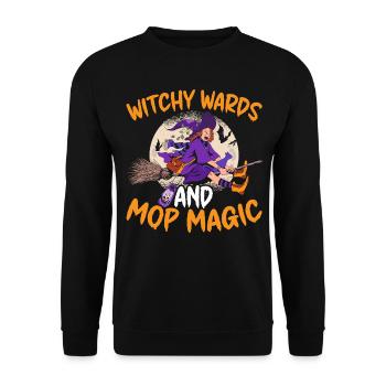 Witch Guardian and Mop Wizard Caretaker Halloween - Unisex Sweatshirt - black - Front - Alina (178cm) & Michal (187cm)