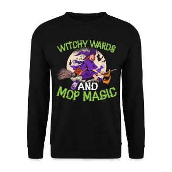 Witch Guardian and Mop Wizard Caretaker Halloween - Unisex Sweatshirt - black - Front - Alina (178cm) & Michal (187cm)
