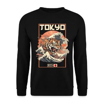 Tokyo Asie 80s Rétro Tiger Japonais - Sweat-shirt Unisexe - noir - Devant - Alina (178cm) & Michal (187cm)