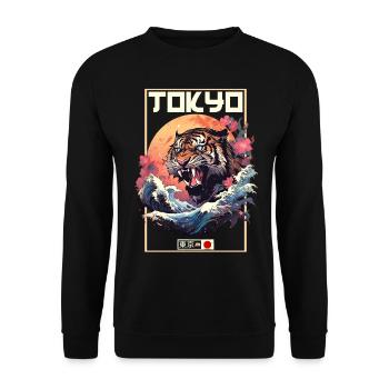 Tokyo Asie 80s Rétro Tiger Japonais - Sweat-shirt Unisexe - noir - Devant - Alina (178cm) & Michal (187cm)