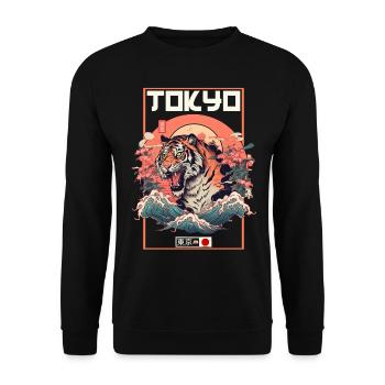 Tokyo Asie 80s Rétro Tiger Japonais - Sweat-shirt Unisexe - noir - Devant - Alina (178cm) & Michal (187cm)