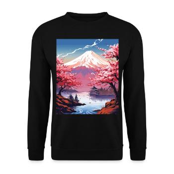 Impression d’art paysager japonais du mont Fuji - Sweat-shirt Unisexe - noir - Devant - Alina (178cm) & Michal (187cm)