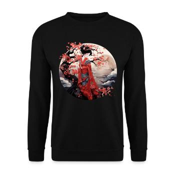 Japanese Geisha Art Print Traditional Kimono - Unisex Sweatshirt - black - Front - Alina (178cm) & Michal (187cm)