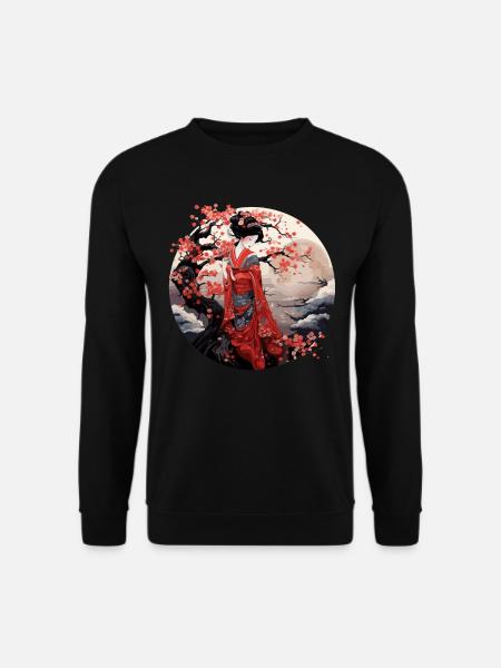Japanese Geisha Art Print Traditional Kimono - Unisex Pullover - Schwarz