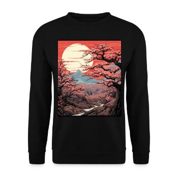 Japanese Cherry Blossom Tree Art Print Sakura - Unisex Sweatshirt - black - Front - Alina (178cm) & Michal (187cm)