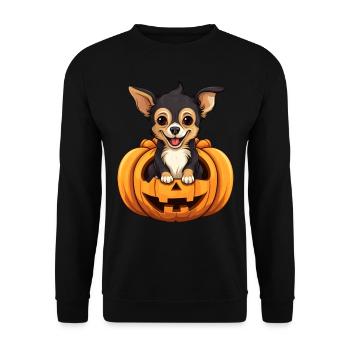 Chihuahua Hund Kürbis Lazy Halloween Party Kostüm - Unisex Pullover - Schwarz - Vorne - Alina (178cm) & Michal (187cm)