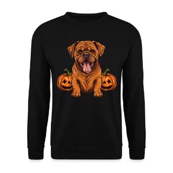 Dogue De Bordeaux Dog Pumpkin Lazy Halloween - Unisex Pullover - Schwarz - Vorne - Alina (178cm) & Michal (187cm)