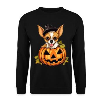 Chihuahua Dog Pumpkin Lazy Halloween Party Costume - Unisex Pullover - Schwarz - Vorne - Alina (178cm) & Michal (187cm)