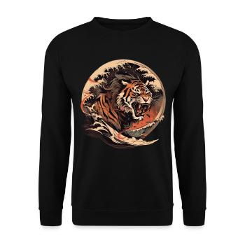Tokyo Asie 80s Rétro Tiger Japonais - Sweat-shirt Unisexe - noir - Devant - Alina (178cm) & Michal (187cm)