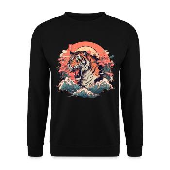 Tokyo Asie 80s Rétro Tiger Japonais - Sweat-shirt Unisexe - noir - Devant - Alina (178cm) & Michal (187cm)