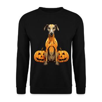 Greyhound Dog Pumpkin Lazy Halloween Party Costume - Unisex Pullover - Schwarz - Vorne - Alina (178cm) & Michal (187cm)