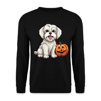 Maltese Dog Pumpkin Lazy Halloween Party Costume - Unisex Pullover - Schwarz - Vorne - Alina (178cm) & Michal (187cm)