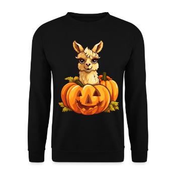 Llama Pumpkin Lazy Halloween Party Costume Kids - Unisex Pullover - Schwarz - Vorne - Alina (178cm) & Michal (187cm)