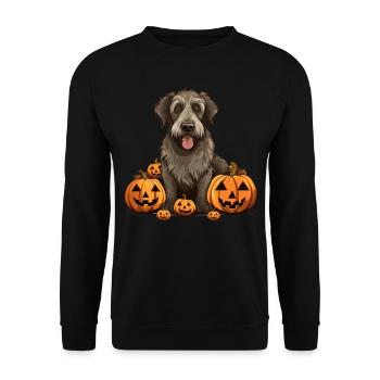 Irish Wolfhound Dog Pumpkin Lazy Halloween Party - Unisex Pullover - Schwarz - Vorne - Alina (178cm) & Michal (187cm)
