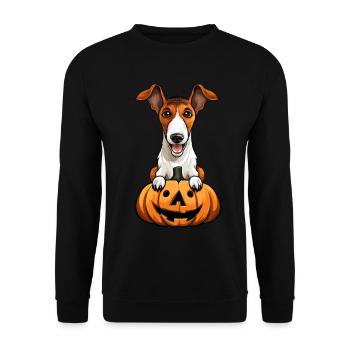 Fox Terrier Dog Pumpkin Lazy Halloween Party - Unisex Pullover - Schwarz - Vorne - Alina (178cm) & Michal (187cm)