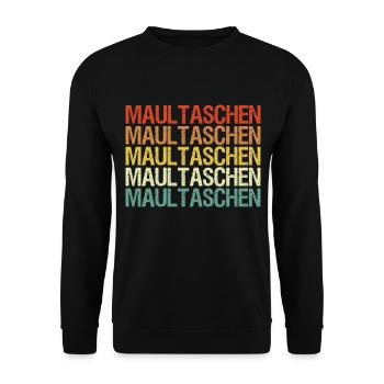 Maultaschen Outfit im vintage Retro Stil - Unisex Pullover - Schwarz - Vorne - Alina (178cm) & Michal (187cm)
