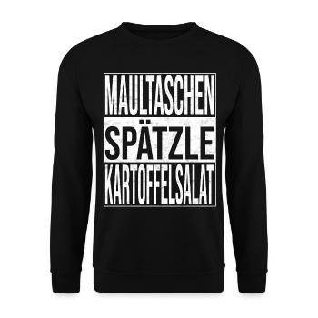 Maultaschen Spätzle und Kartoffelsalat - Unisex Pullover - Schwarz - Vorne - Alina (178cm) & Michal (187cm)
