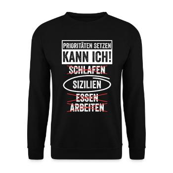 Siz+J44:J72ilianer Sizilianisch Sizilien - Unisex Pullover - Schwarz - Vorne - Alina (178cm) & Michal (187cm)
