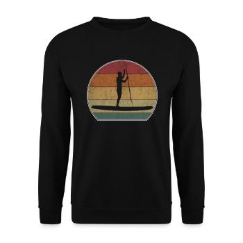 Retro Stand Up Paddle Sonnenuntergang Paddeln - Unisex Pullover - Schwarz - Vorne - Alina (178cm) & Michal (187cm)