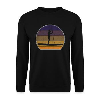 Retro Stand Up Paddle Sonnenuntergang Paddeln - Unisex Pullover - Schwarz - Vorne - Alina (178cm) & Michal (187cm)