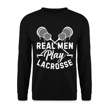 Real Men Play Lacrosse - Lacrosse Player - Unisex Sweatshirt - black - Front - Alina (178cm) & Michal (187cm)