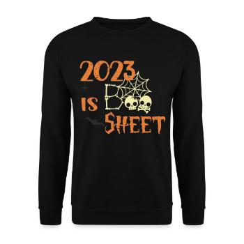 "2023 Is Boo-Sheet" - Creepy Halloween Design - Unisex Sweatshirt - black - Front - Alina (178cm) & Michal (187cm)