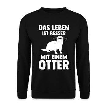 Seeotter Fischotter Otter - Unisex Pullover - Schwarz - Vorne - Alina (178cm) & Michal (187cm)