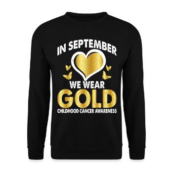En septembre, nous portons Gold Childhood Cancer - Sweat-shirt Unisexe - noir - Devant - Alina (178cm) & Michal (187cm)