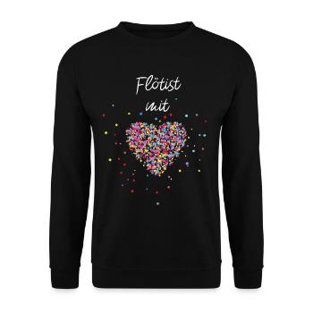 Flötist mit Herz Flöte Orchester Marschkapelle - Unisex Pullover - Schwarz - Vorne - Alina (178cm) & Michal (187cm)