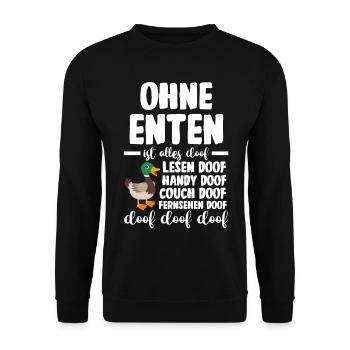 Entenliebhaber Tiermotiv Ente - Unisex Pullover - Schwarz - Vorne - Alina (178cm) & Michal (187cm)
