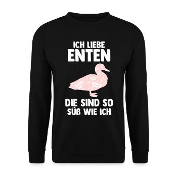 Entenliebhaber Tiermotiv Ente - Unisex Pullover - Schwarz - Vorne - Alina (178cm) & Michal (187cm)