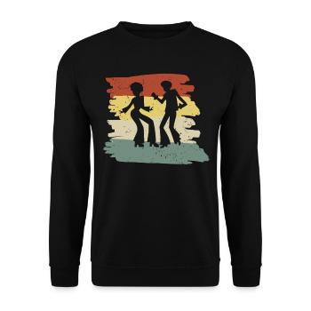 Groovy Retro-Design aus den 70ern: Funky & Vintage - Unisex Pullover - Schwarz - Vorne - Alina (178cm) & Michal (187cm)
