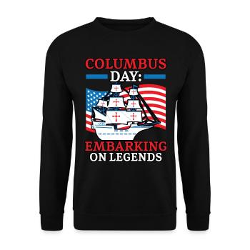Kolumbus-Tag: Einschiffung auf Legenden Kolumbus-T - Unisex Pullover - Schwarz - Vorne - Alina (178cm) & Michal (187cm)