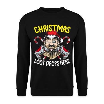 Weihnachten Loot Drops hier Gaming Weihnachten - Unisex Pullover - Schwarz - Vorne - Alina (178cm) & Michal (187cm)